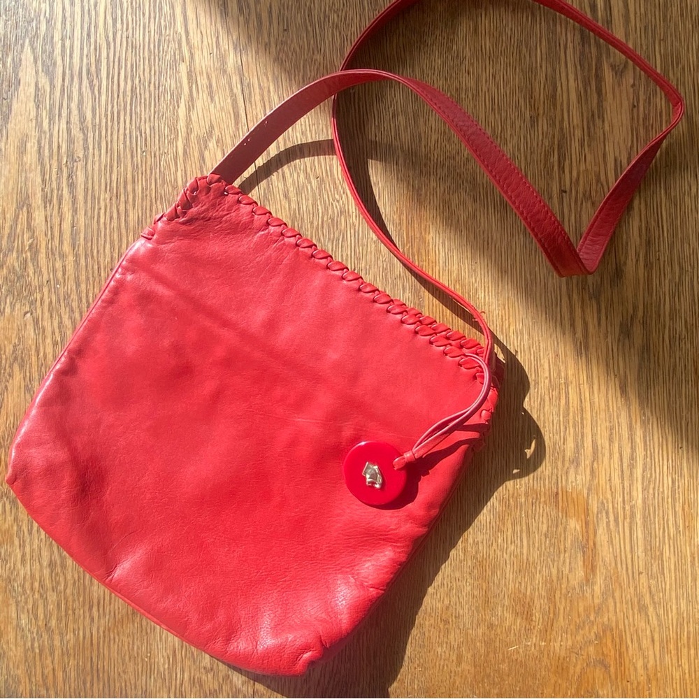 Vintage Bagheera Cougar Red Leather with Gold Accents Crossbody Bag